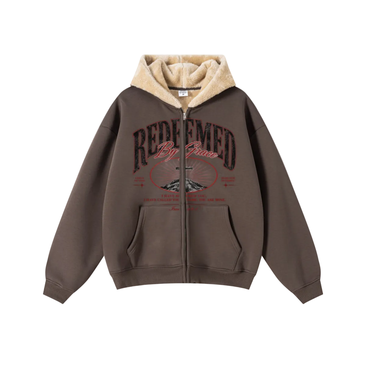 560GSM Unisex Composite Fleece Zip-Up Hoodie Brown