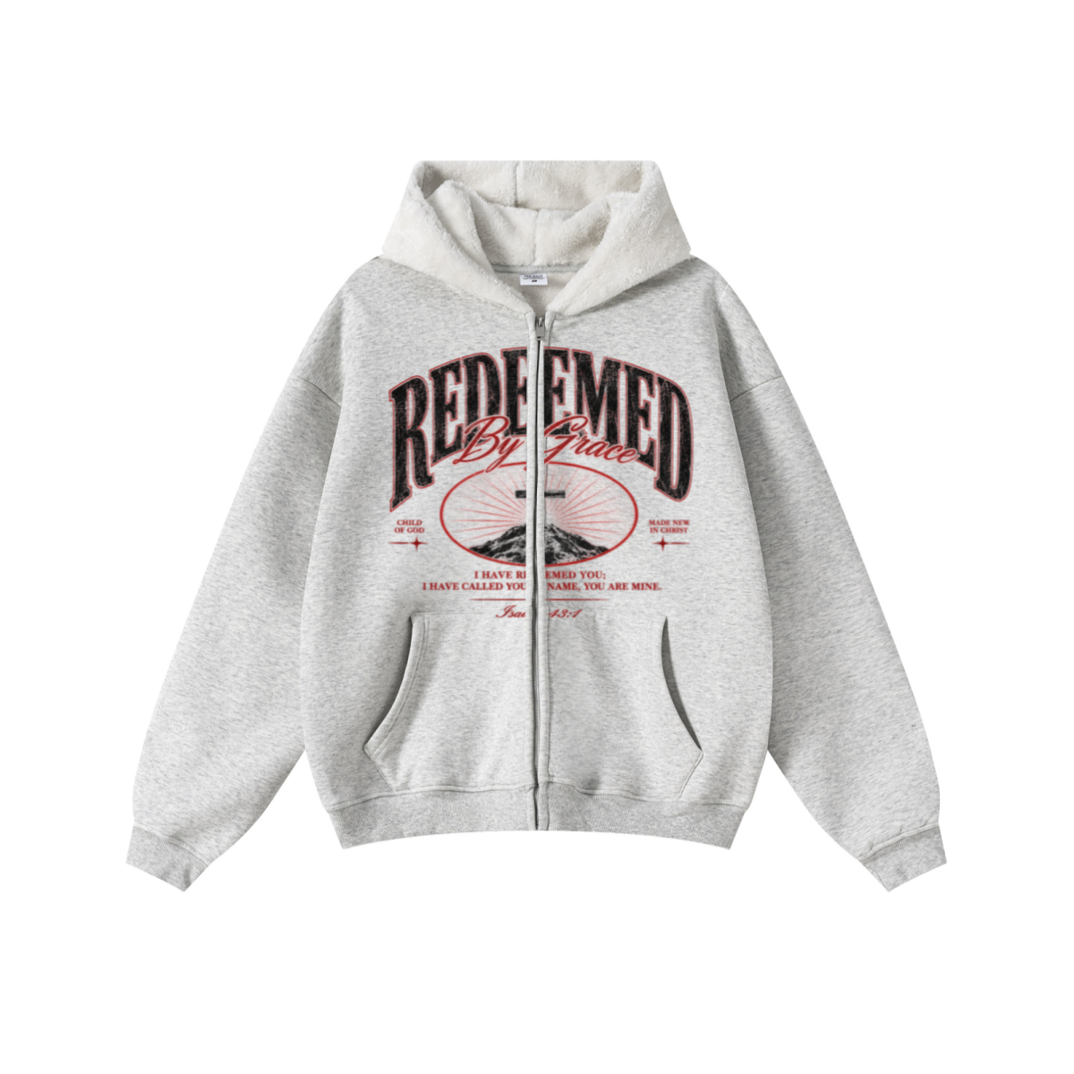 560GSM Unisex Composite Fleece Zip-Up Hoodie Oatmeal Grey