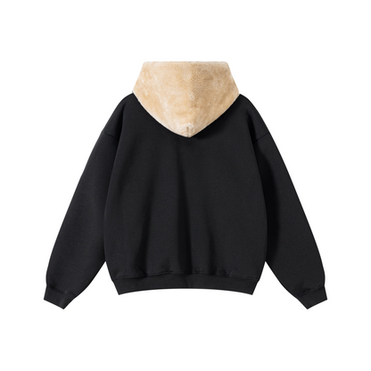 560GSM Unisex Composite Fleece Zip-Up Hoodie Black