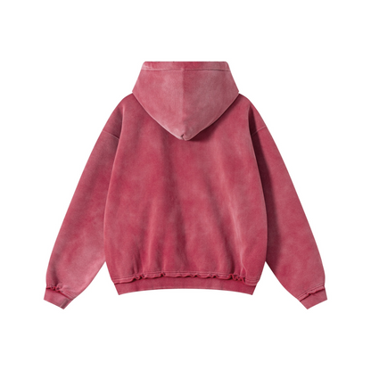 400GSM Men's Distressed Raw-Edge Zip-Up Hoodie Red